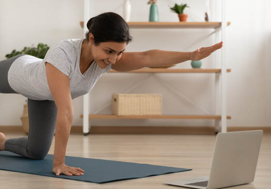 Woman training virtually