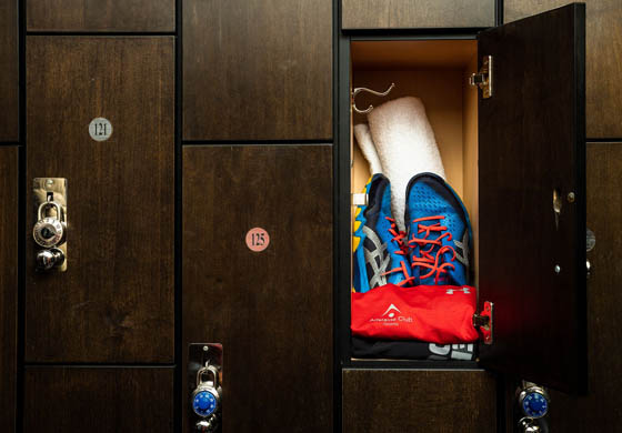 Athletic wear and shoes in a locker