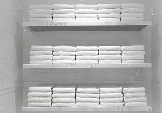 Towels stacked in the locker room