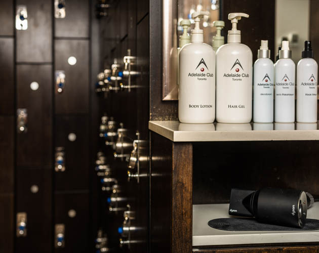 Products in the Adelaide Club locker room and a Dyson hair dryer