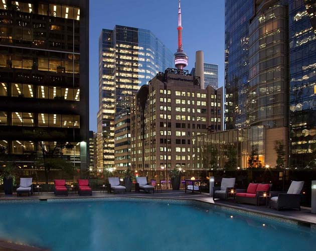 Hilton Toronto pool, with CN Tower in the background