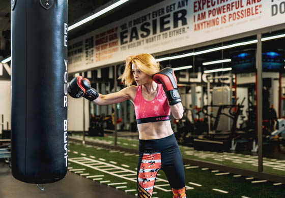 Fit middle aged woman boxing in the Strength Gym at the Adelaide Club