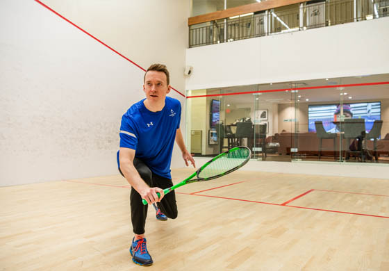 Laurence, our head squash pro, on the squash court at the Adelaide Club