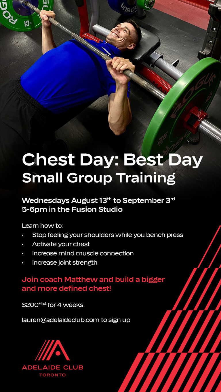 Chest Day: Best Day - Small Group Training, Wednesdays, August 13-September 3, 5-6pm